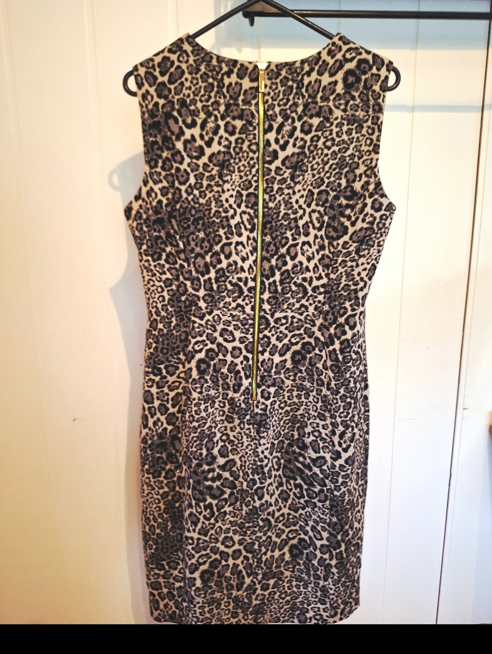 NWOT Calvin Klein Leopard Print Sleeveless Sheath Midi Black Beige Dress Size 12 - Picture 3 of 4